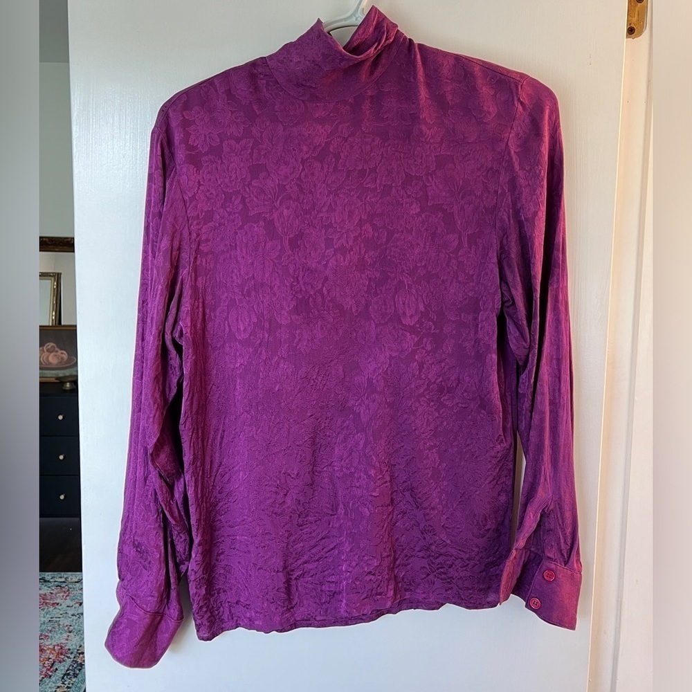 VINTAGE 100% SILK plum colored, embossed silk blouse- size 6- Anne Klein II